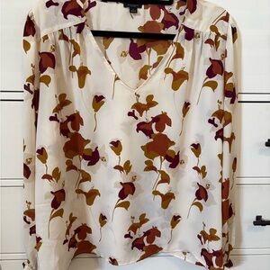 Ann Taylor Cream Blouse with Rust and Plum Floral Print